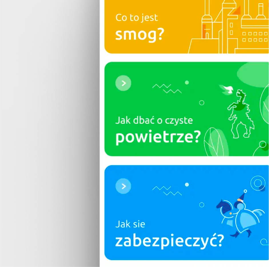 Grafika przedstawiająca część ekranu aplikacji mobilnej Powietrze Kraków 2.0