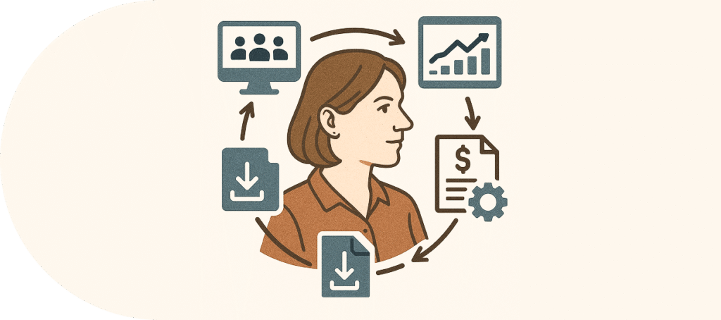 Administrator systemu z ikonami dashboardów, statystyk i zarządzania organizacją.