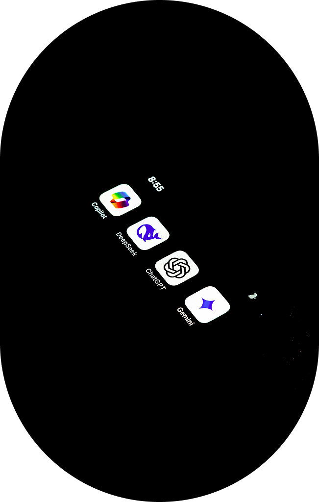 Ikonki różnych aplikacji sztucznej inteligencji: Copilot, DeepSeek, ChatGPT i Gemini