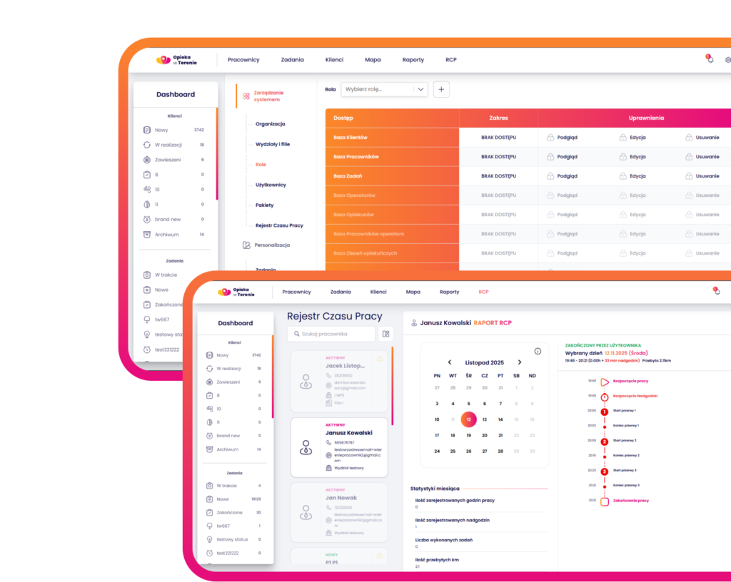 Obraz przedstawiający dashboard aplikacji Opieka w terenie