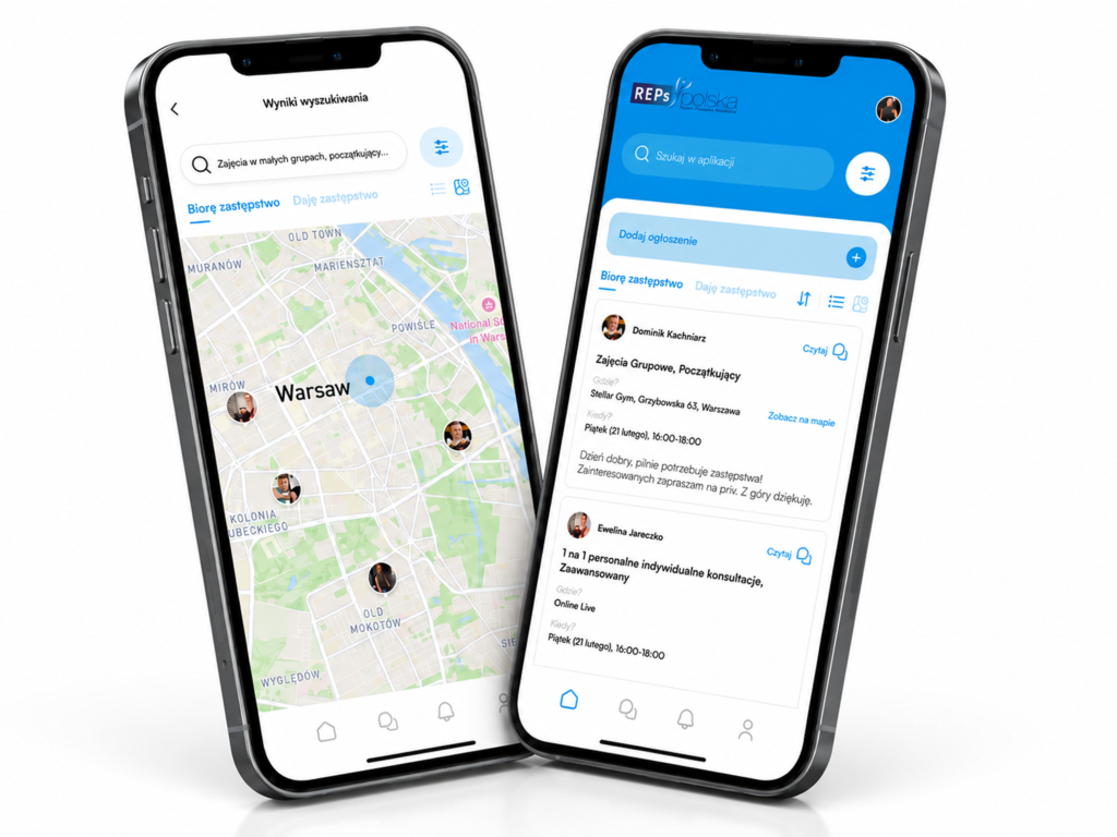 2 obrazy przedstawiające widok mobilny aplikacji REPs Polska
